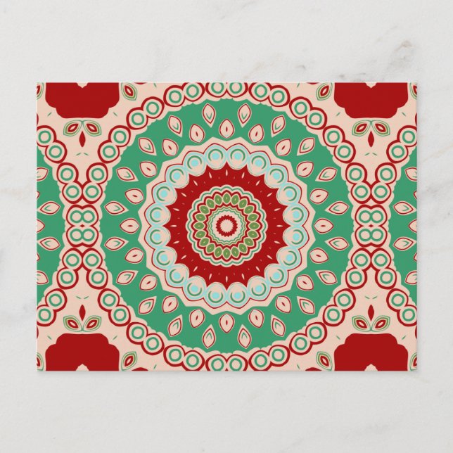 Carte Postale Fleurs de kaléidoscope rouges, vertes et aqua (Devant)