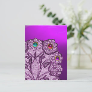 CARTE POSTALE FLEURS DE LACE PURPLE ET PIERRES COLORÉES