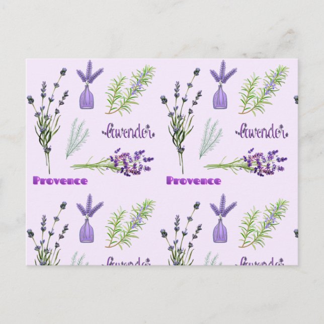 Carte Postale Fleurs de lavande violette et bouquets de lavande (Devant)