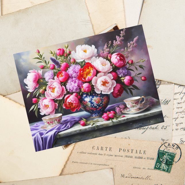 Carte Postale Fleurs de l'élégance : pivoines orientales de bouq (Send elegance with Oriental Bouquet Peonies, perfect for sharing floral beauty.)