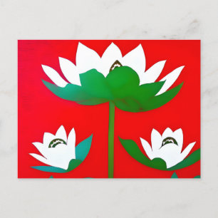 Carte Postale Fleurs de lotus blanches sur arrière - plan rouge