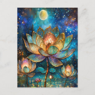 Carte Postale Fleurs de lotus en verre coloré au clair de lune