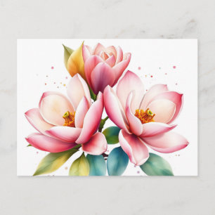 Carte Postale Fleurs de magnolia à l'aquarelle avec fondu doux