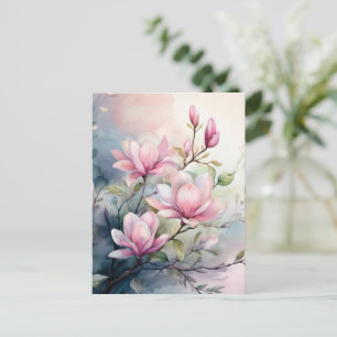 Carte Postale Fleurs de magnolia rose botanique