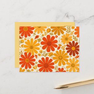 Carte Postale Fleurs de marguerite rétro joyeuses couleur orange
