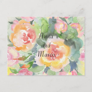 Carte Postale Fleurs de mariage à l'aquarelle, modèle