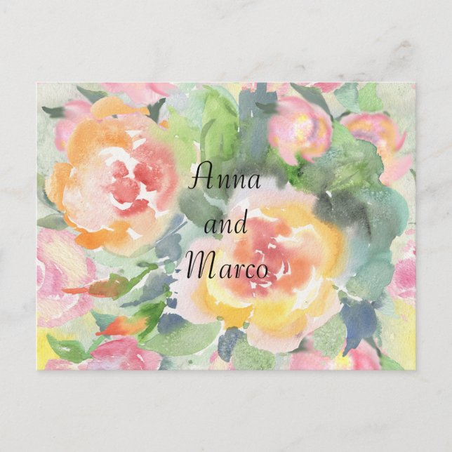 Carte Postale Fleurs de mariage à l'aquarelle, modèle  (Devant)