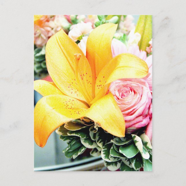 Carte Postale fleurs de mariage rose orange étoile lis rose (Devant)