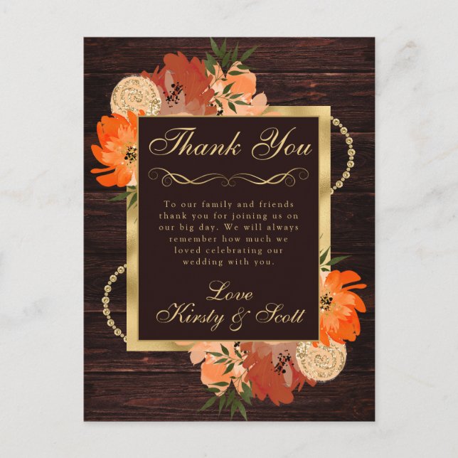 Carte Postale Fleurs de mariage rustiques orange brûlé d'automne (Devant)