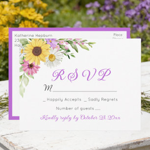 Carte Postale Fleurs de mariage Tournesol sauvage Marguerite RSV