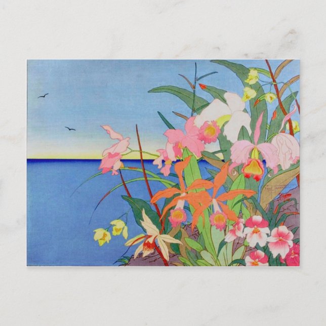 Carte Postale Fleurs de mer Bois japonais Art Ukiyo-E (Devant)