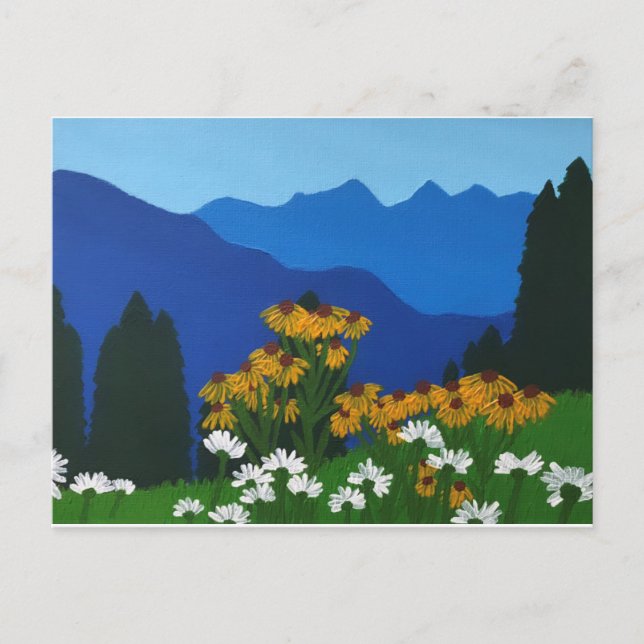 Carte Postale Fleurs de Montagne Jaunes et Blanches (Devant)