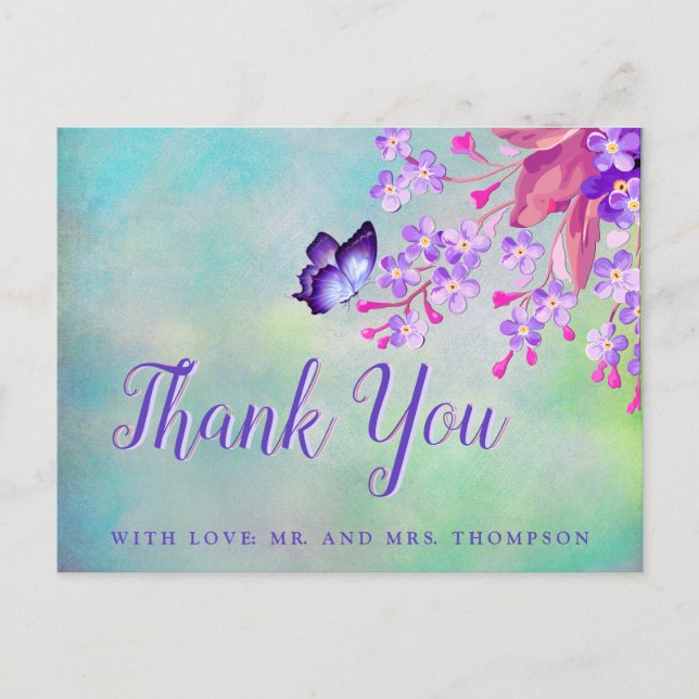 Carte Postale Fleurs de myosotis lilac Merci (Devant)