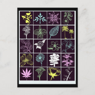 Carte Postale Fleurs de néon et silhouette Plante