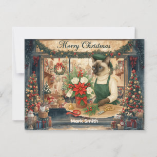 Carte Postale Fleurs de Noël en Chat dans Florist Shop