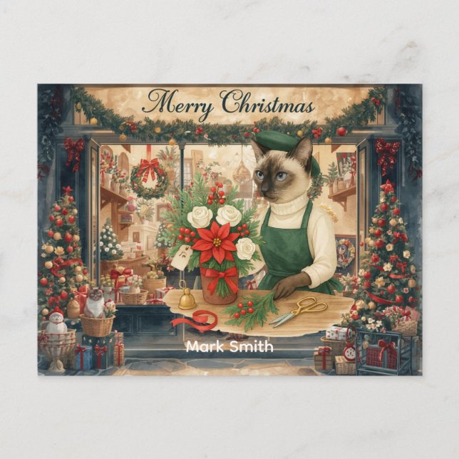 Carte Postale Fleurs de Noël en Chat dans Florist Shop (Devant)
