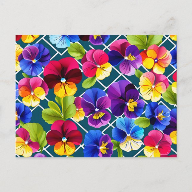 Carte Postale Fleurs de Pansy Géométriques Vibrantes (Devant)