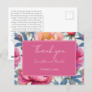 Carte Postale Fleurs de Paon de Mariage Remerciement à l'Aquarel