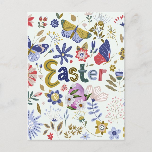 Carte Postale Fleurs de Pâques et papillons Nature   (Devant)