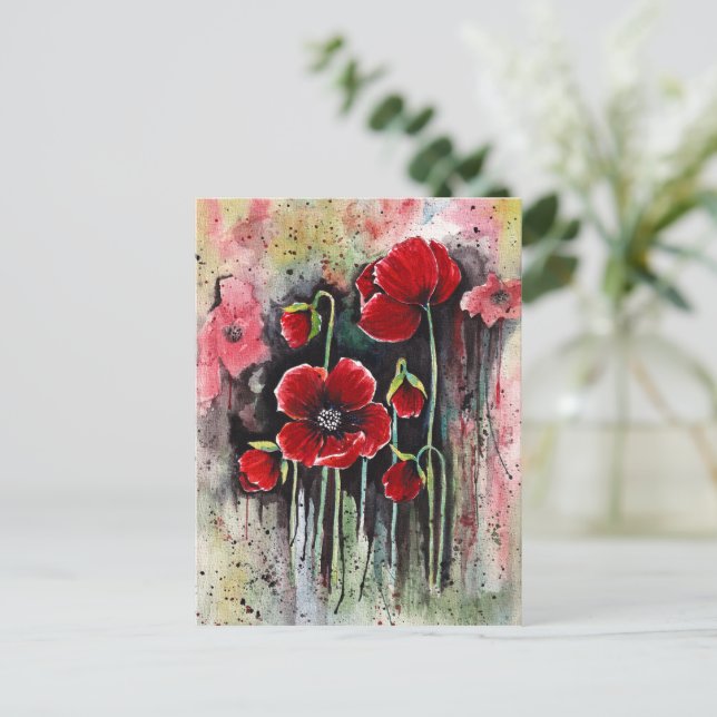 Carte Postale Fleurs de pavot à l'aquarelle   (Debout devant)