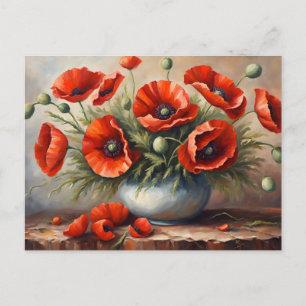 Carte Postale Fleurs de pavot rouge dans le Vase bleu