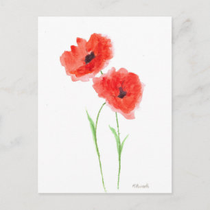 Carte Postale Fleurs de pavot rouge pavot aquarelle nature rusti