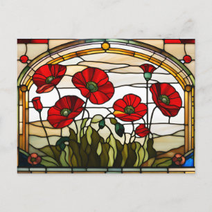 Carte Postale Fleurs de pavot rouge verre tendu