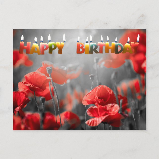 Carte Postale Fleurs de pavot rouges et bougies joyeux anniversa (Devant)