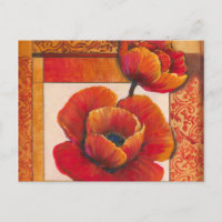 Fleurs de pavot sur Tan et Arrière - plan orange