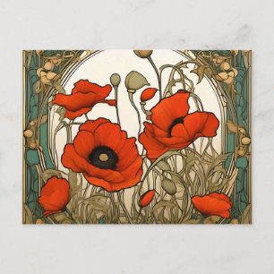 Carte Postale Fleurs de pavots Art Nouveau