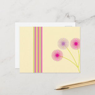 Carte Postale Fleurs de pissenlit colorées, rayures, abstrait bo