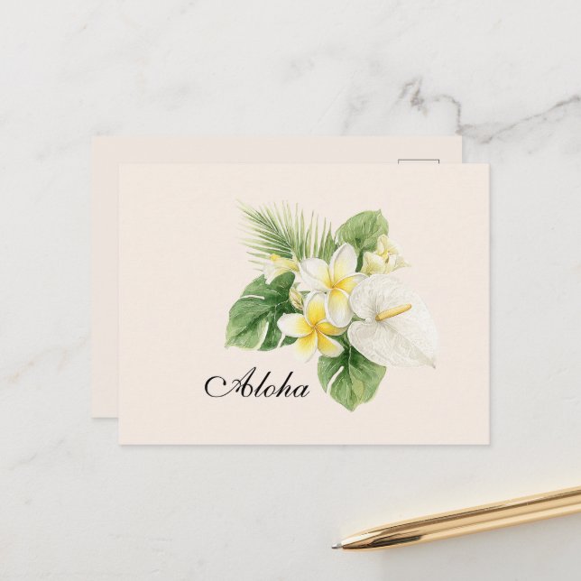Carte Postale Fleurs de Plumeria Tropicales Aloha (Devant/Arrière en situation)