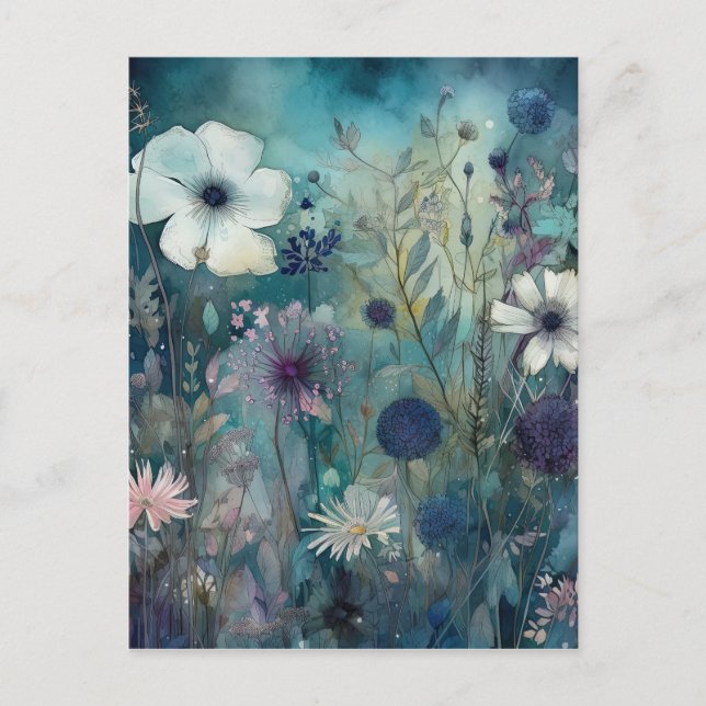 Carte Postale Fleurs de prairie sauvage bleue Art (Devant)