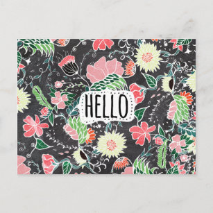 Carte Postale Fleurs de preppy pastel Hello typographie tableau 