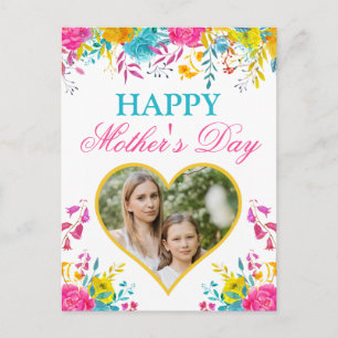 Carte Postale Fleurs de printemps à l'aquarelle & cœur pour la f