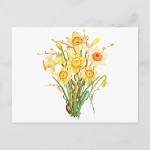 Carte Postale Fleurs de printemps à l'aquarelle jonquilles