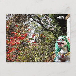 Carte Postale Fleurs de printemps, gardiens du monastère - Nepal
