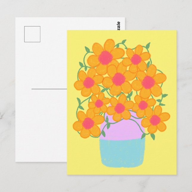 Carte Postale Fleurs De Ressort Orange Et Rose (Devant / Derrière)