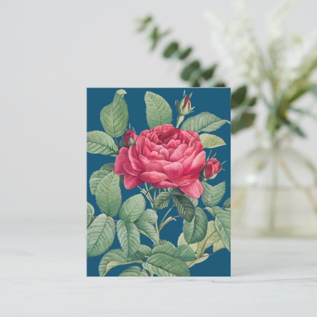 Carte Postale Fleurs de rose rouges avec feuilles vertes MERCI (Debout devant)