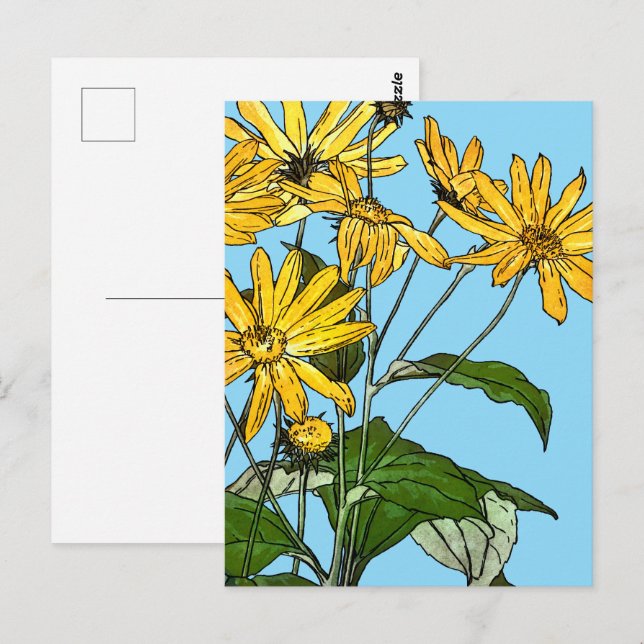 Carte Postale Fleurs de soleil Art Nouveau (Devant / Derrière)