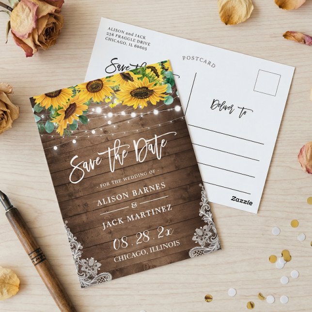 Carte Postale Fleurs de soleil en bois rustique Éclairages à cor (Créateur téléchargé)