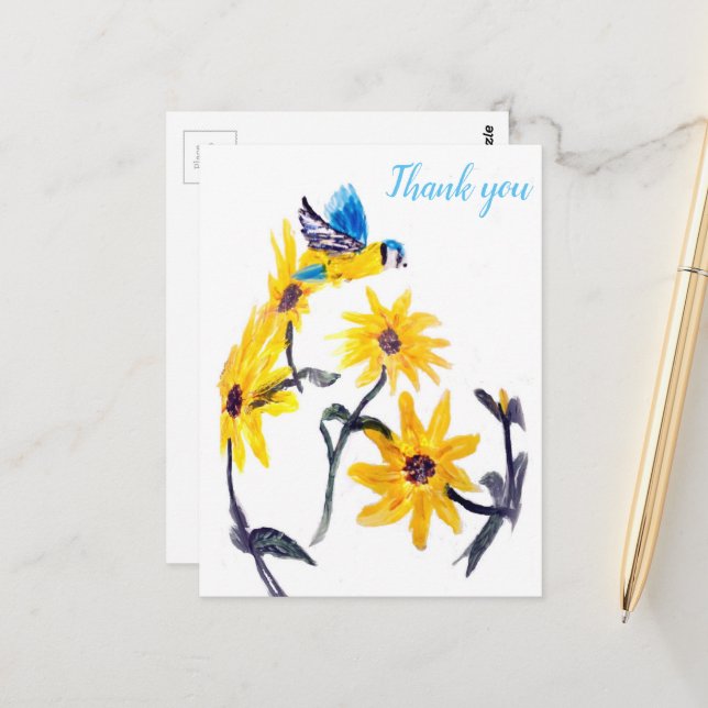 Carte Postale Fleurs de soleil jaunes Merci naturel Floral (Devant/Arrière en situation)