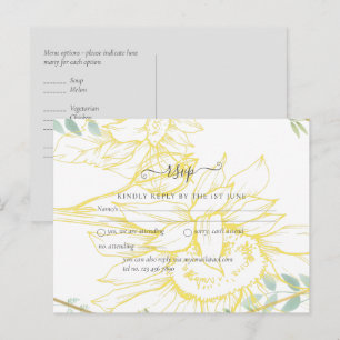 Carte Postale Fleurs de soleil modernes Mariage d'or Sage