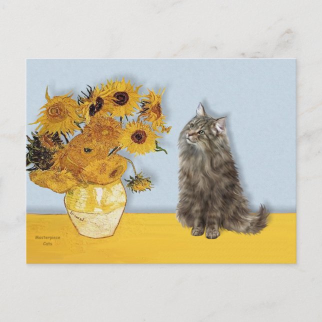 Carte Postale Fleurs de soleil - Norwegian Forest cat (Devant)