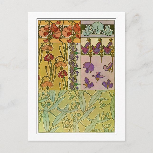 Carte Postale Fleurs de style Art Nouveau, Mucha (Devant)