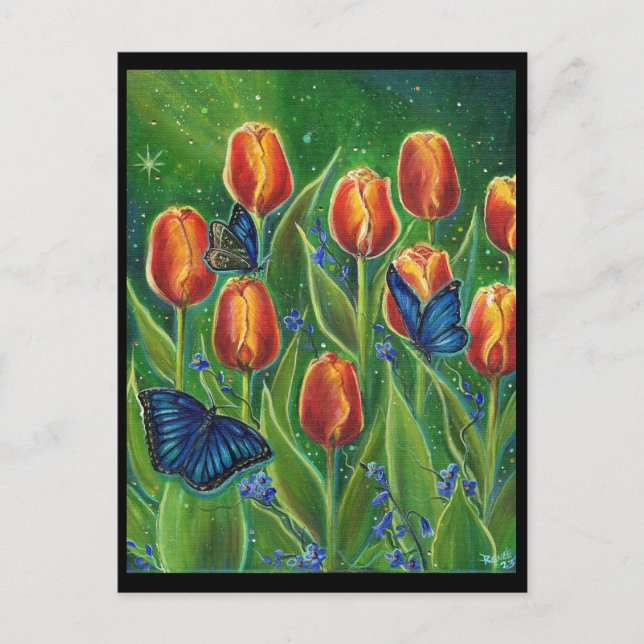 Carte Postale Fleurs de tulipe aux papillons de Renée Lavoie (Devant)