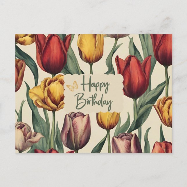 Carte Postale Fleurs de tulipes colorées Joyeux Anniversaire (Devant)