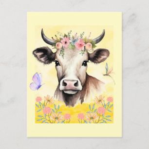 Carte Postale Fleurs de vache aquarelle dans un pré