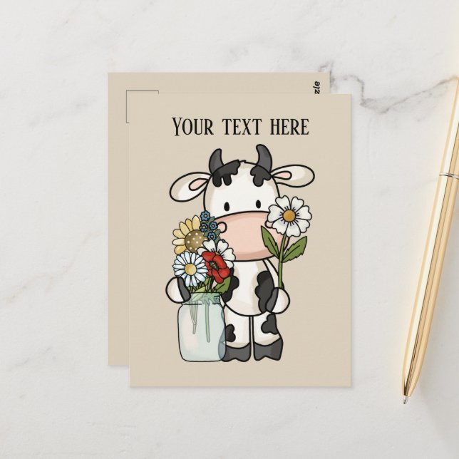 Carte Postale Fleurs de vache mignonne ajouter un message (Devant/Arrière en situation)