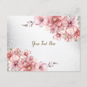 Carte Postale Fleurs de watercolor rose moderne pailleté brillan